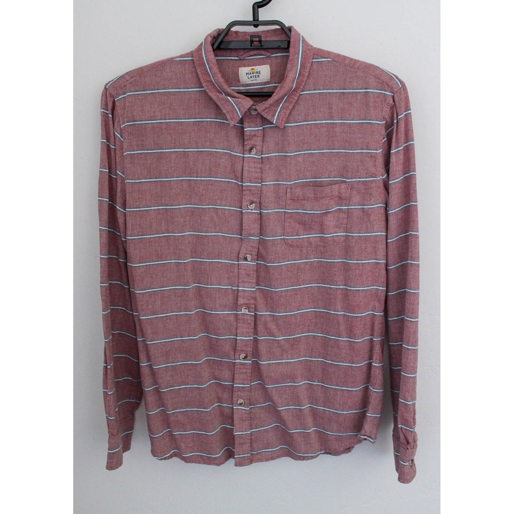 Marine Layer Shirt Mens Large Rust Brown Stripe Button Up Long Sleeve Cotton